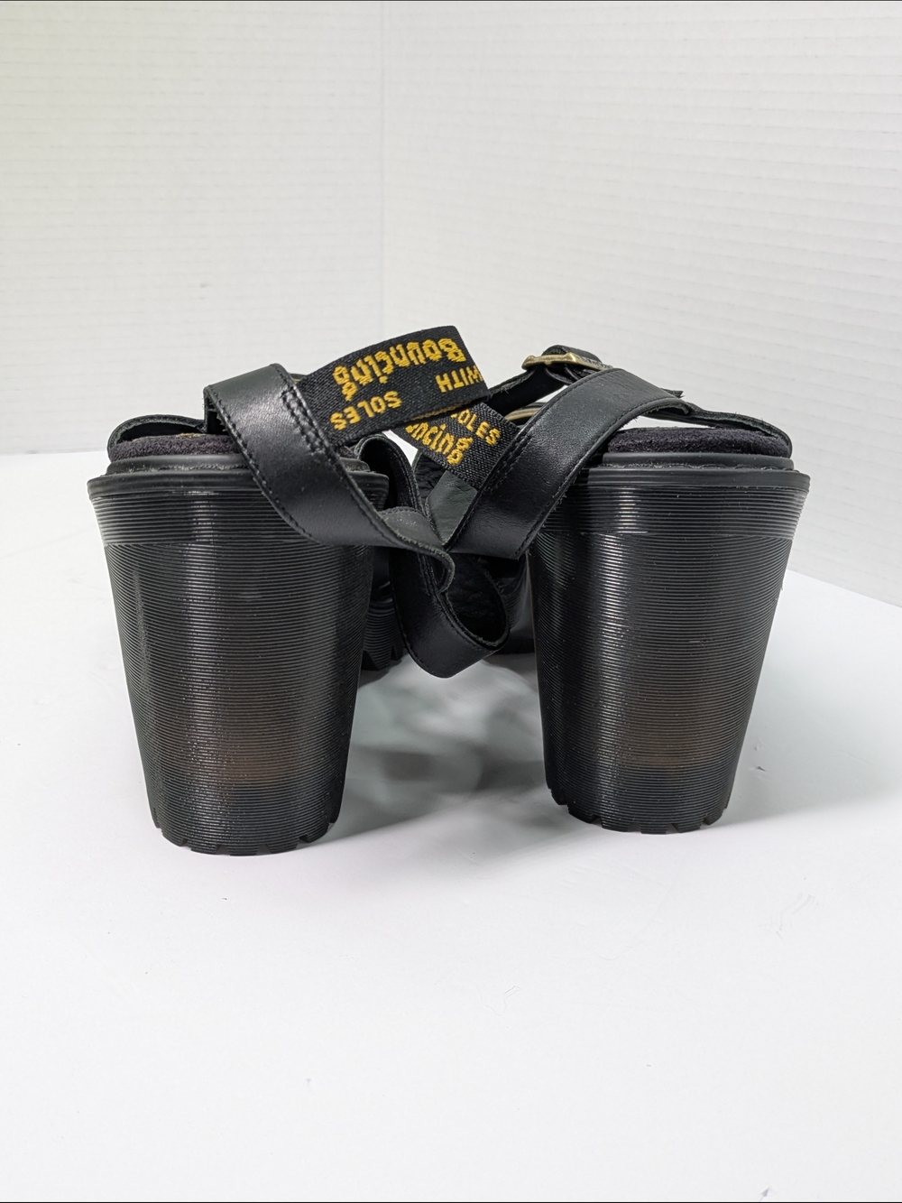 Black Chunky Heel Platform Sandals with Buckle - Picture 8 of 11